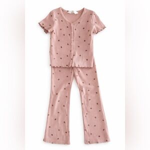 H&M Rose Pink Pajama Set with Brown Polka Dots